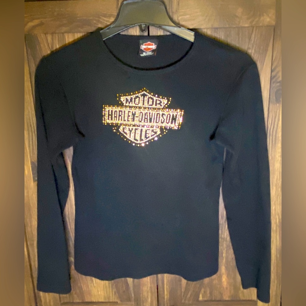 Harley-Davidson Black Long Sleeve Shirt with Gold Stud Emblem